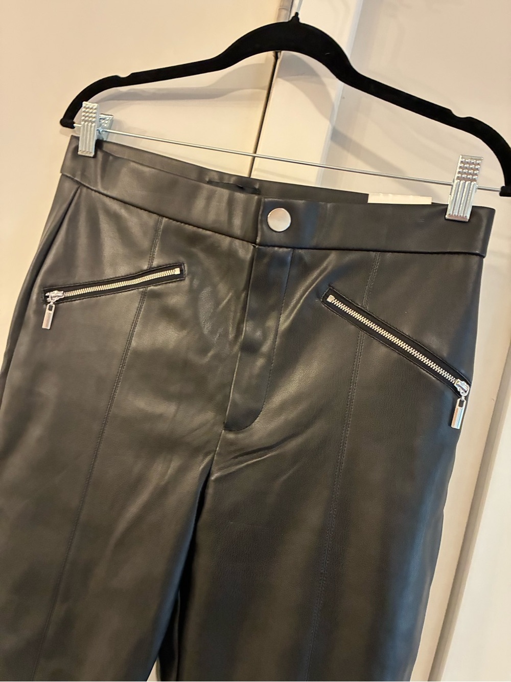 Zara Black Faux Leather Zip-Front Pants
